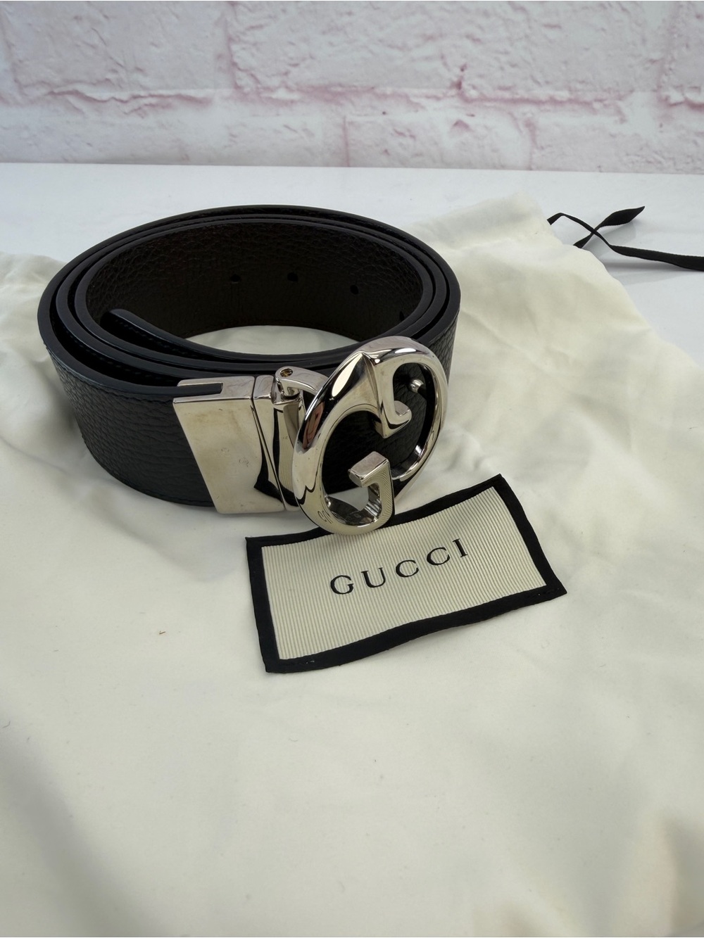 Authentic Gucci GG Interlocking Reversible Brown Black Leather Belt 450000 36”